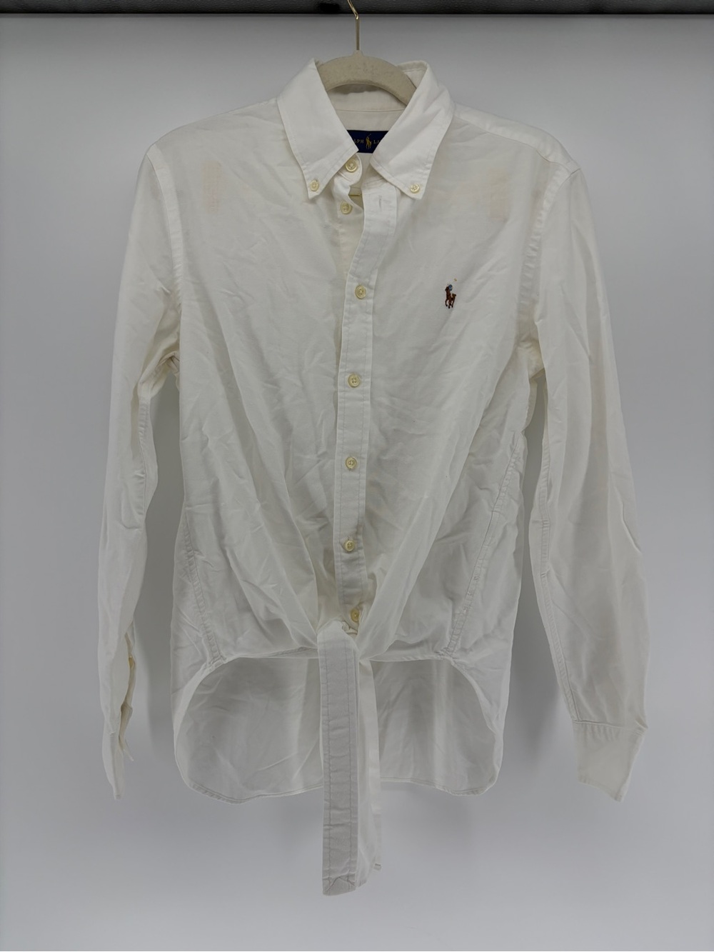 Polo Ralph Lauren Long-sleeve Cotton Tie-front Shirt Brown Pony Small